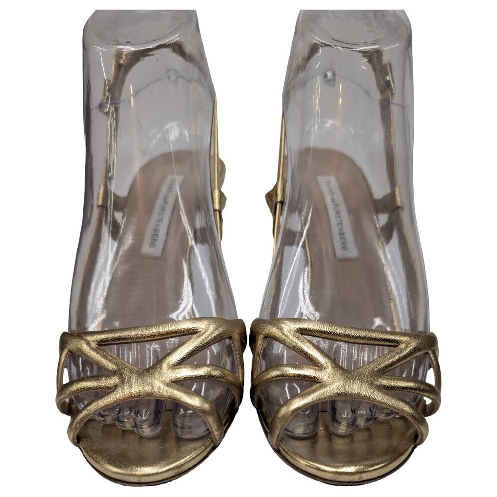Diane Von Furstenberg Upton Leather Heels Womens Gold Metallic Stiletto Sz 6B - Picture 7 of 12